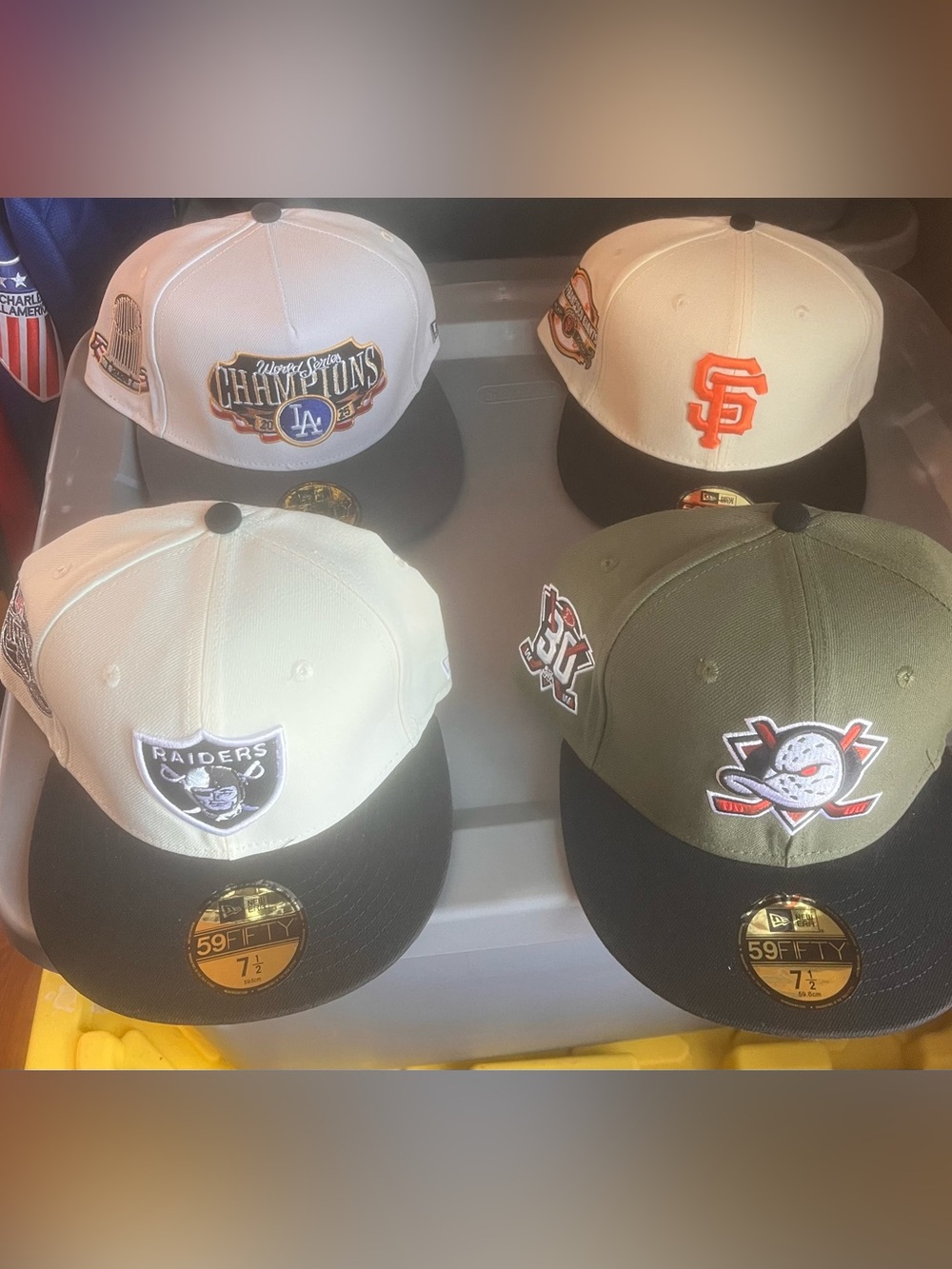 4 California new era 7 1/12 fitted hat bundle LA dodgers raiders giants ducks